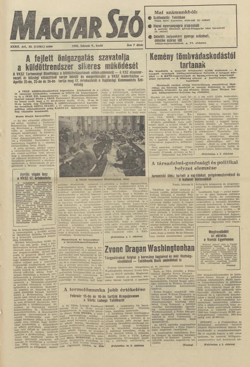 Magyar Szó, 39. évf. 1982. február 9. 38. sz. 1–20. oldal