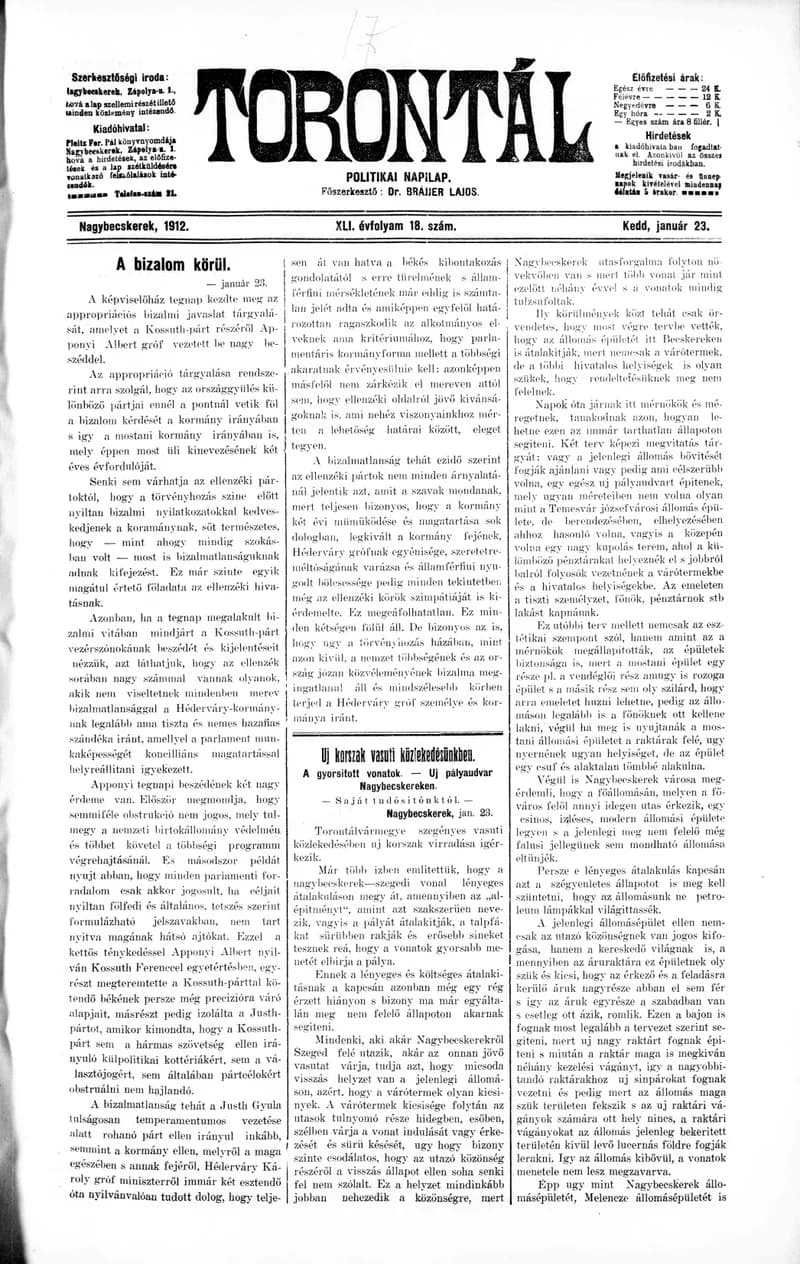Torontál, 41. évf. 1912. január 23. 18. sz.