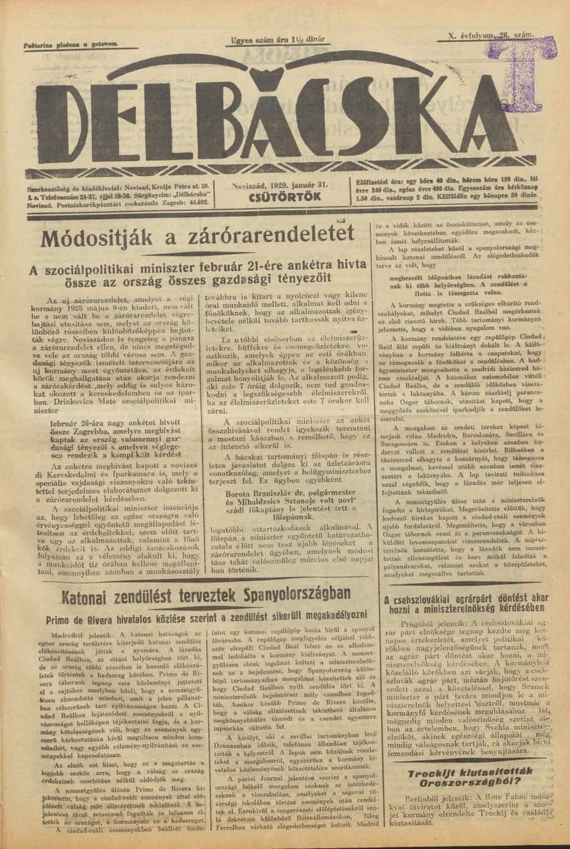 Délbácska, 10. évf. 1929. január 31. 26. sz.