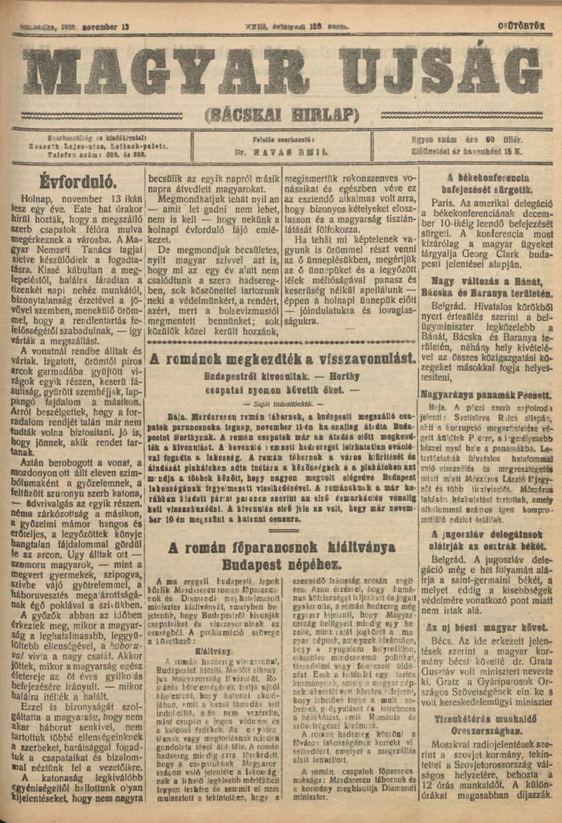Bácskai Hirlap, 23. évf. 1919. november 13. 128. sz.