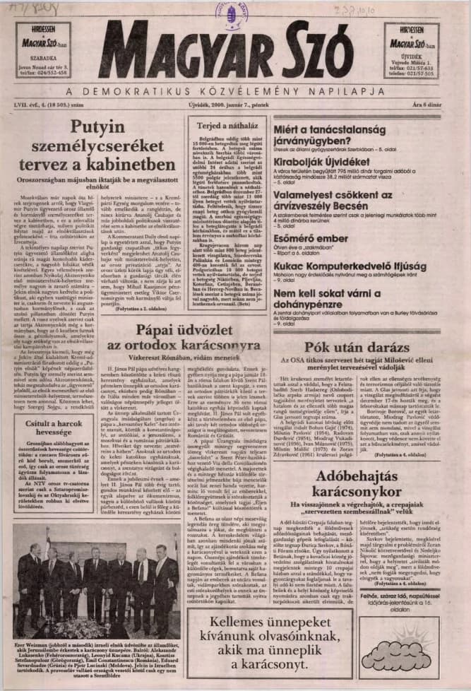 Magyar Szó, 57. évf. 2000. január 7. 4. sz. 1–16. oldal