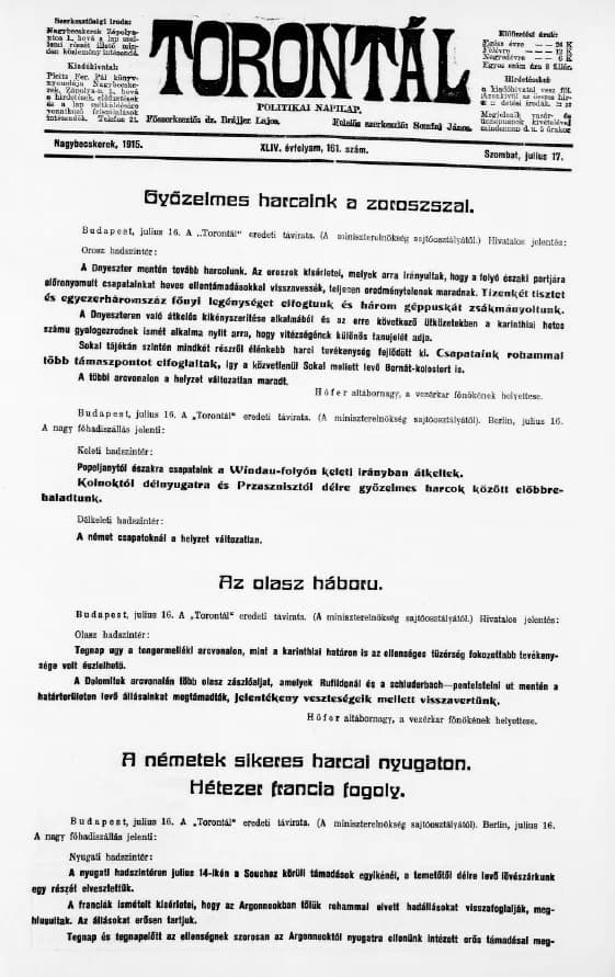 Torontál, 44. évf. 1915. július 17. 161. sz.