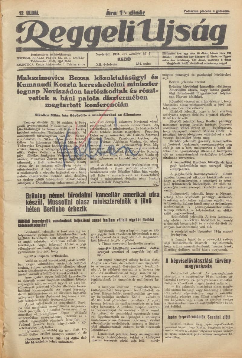 Reggeli Újság, 12. évf. 1931. október 6. 234. sz.