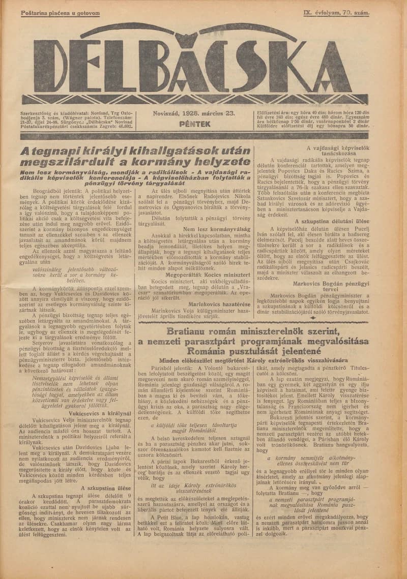 Délbácska, 9. évf. 1928. március 23. 70. sz.