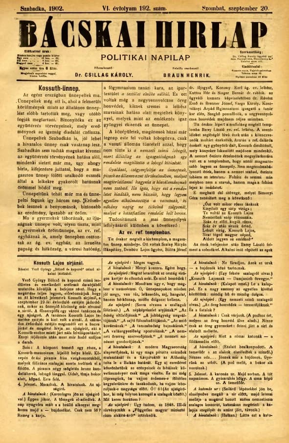 Bácskai Hirlap, 6. évf. 1902. szeptember 20. 192. sz.