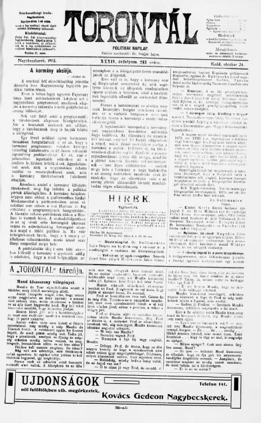 Torontál, 34. évf. 1905. október 24. 243. sz.
