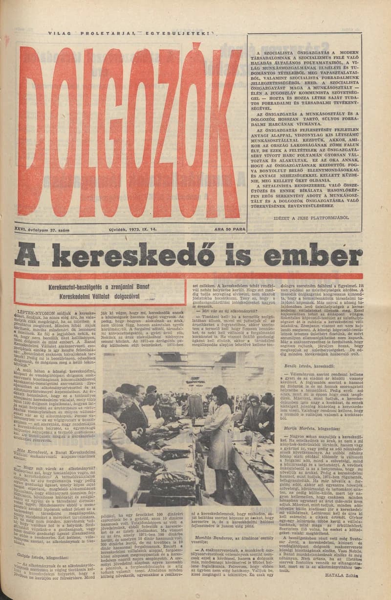 Dolgozók, 27. évf. 1973. szeptember 14. 37. sz.