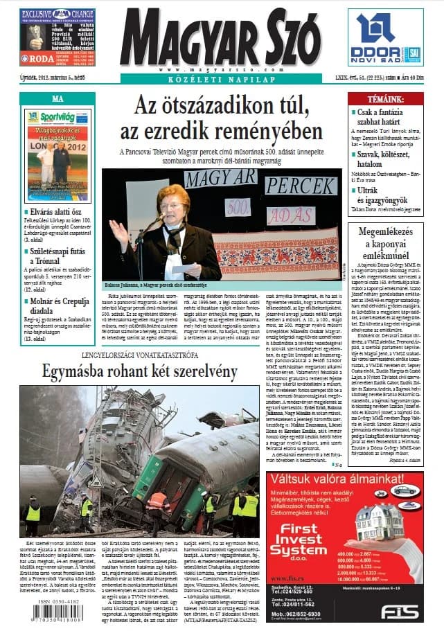 Magyar Szó, 69. évf. 2012. március 5. 51. sz. 1–16. oldal