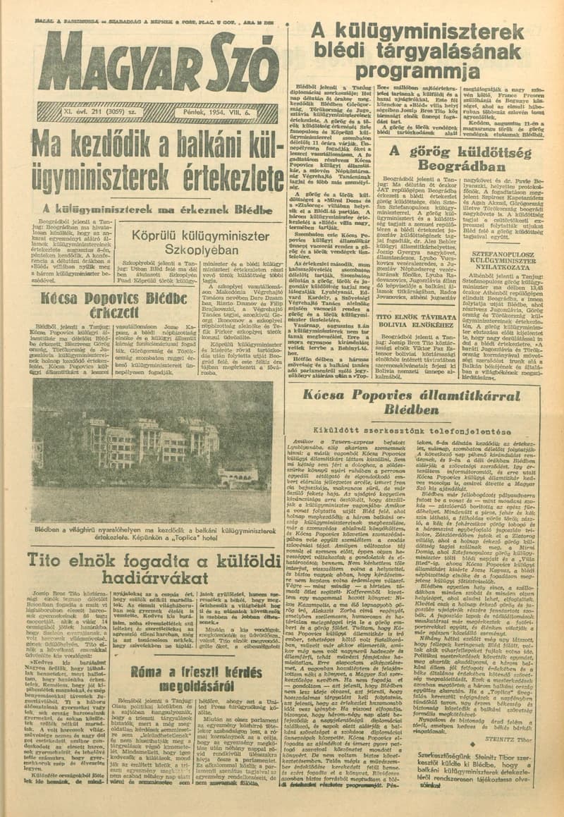 Magyar Szó, 11. évf. 1954. augusztus 6. 211. sz. 1–8. oldal