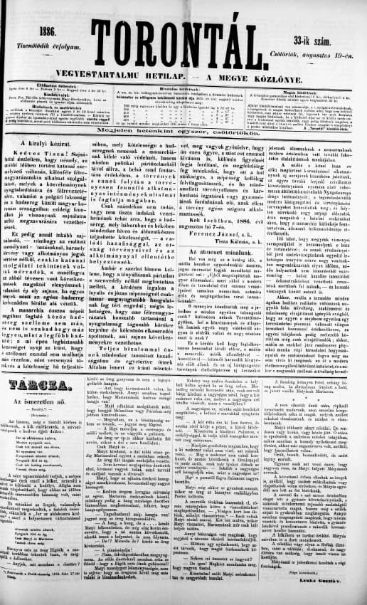 Torontál, 15. évf. 1886. augusztus 19. 33. sz.