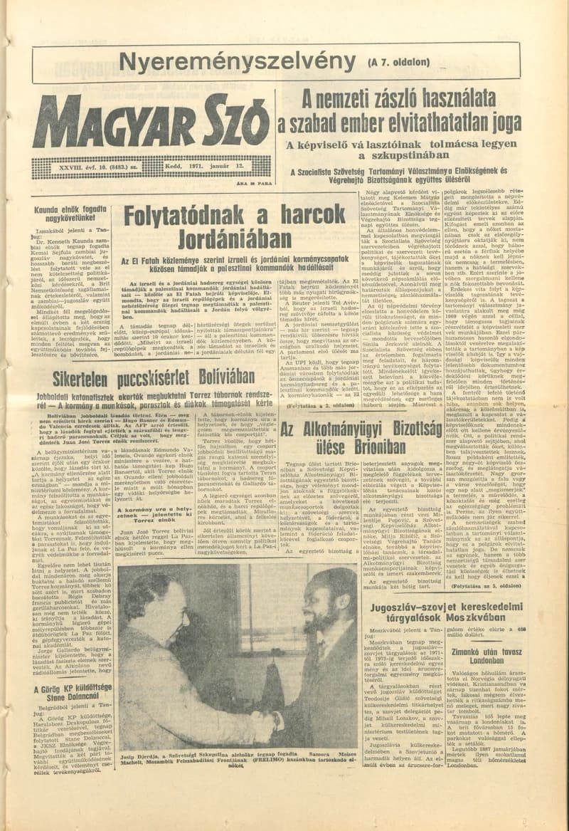 Magyar Szó, 28. évf. 1971. január 12. 10. sz. 1–16. oldal