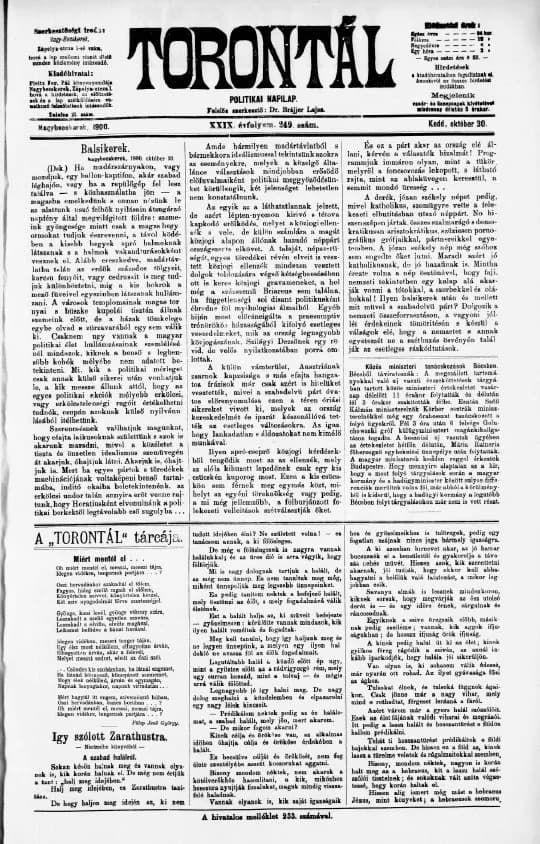 Torontál, 29. évf. 1900. október 30. 249. sz.