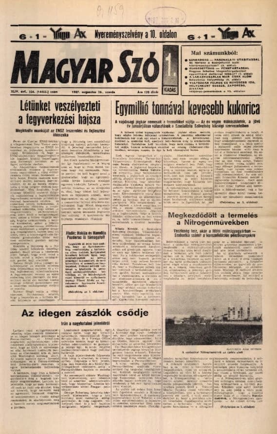 Magyar Szó, 44. évf. 1987. augusztus 26. 234. sz. 1–16. oldal