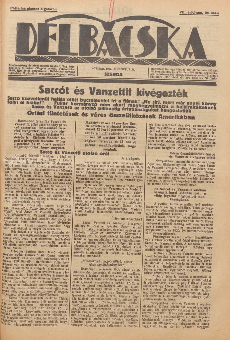 Délbácska, 8. évf. 1927. augusztus 24. 194. sz.