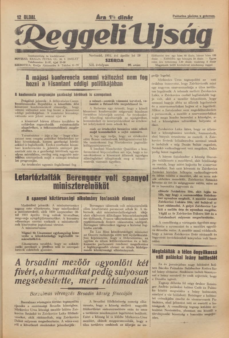 Reggeli Újság, 12. évf. 1931. április 29. 99. sz.