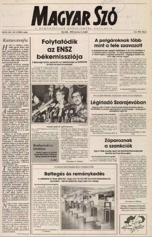 Magyar Szó, 49. évf. 1992. június 2. 149. sz. 1–16. oldal