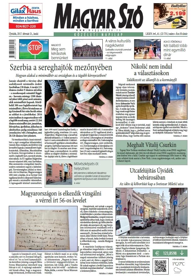 Magyar Szó, 74. évf. 2017. február 21. 41. sz. 1–20. oldal