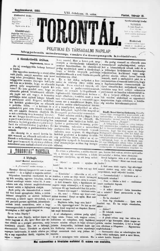 Torontál, 21. évf. 1892. február 19. 21. sz.