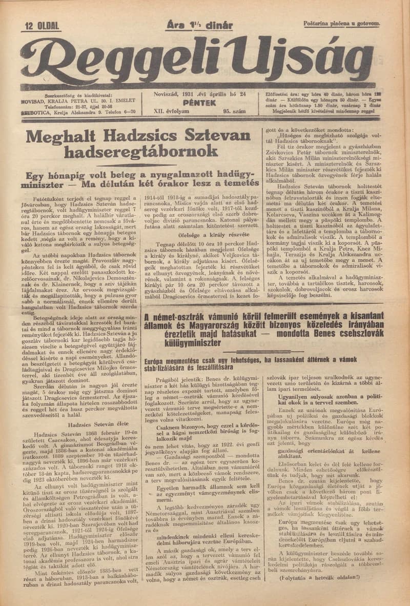 Reggeli Újság, 12. évf. 1931. április 24. 95. sz.