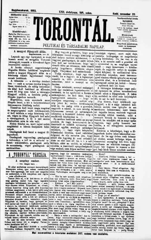 Torontál, 21. évf. 1892. november 22. 248. sz.