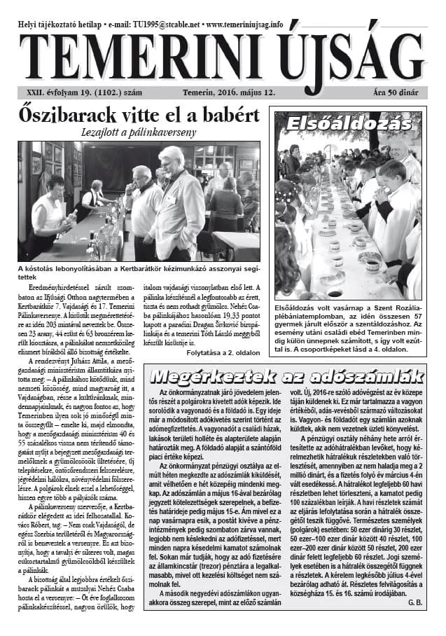 Temerini Újság, 22. évf. 2016. május 12. 19. sz.