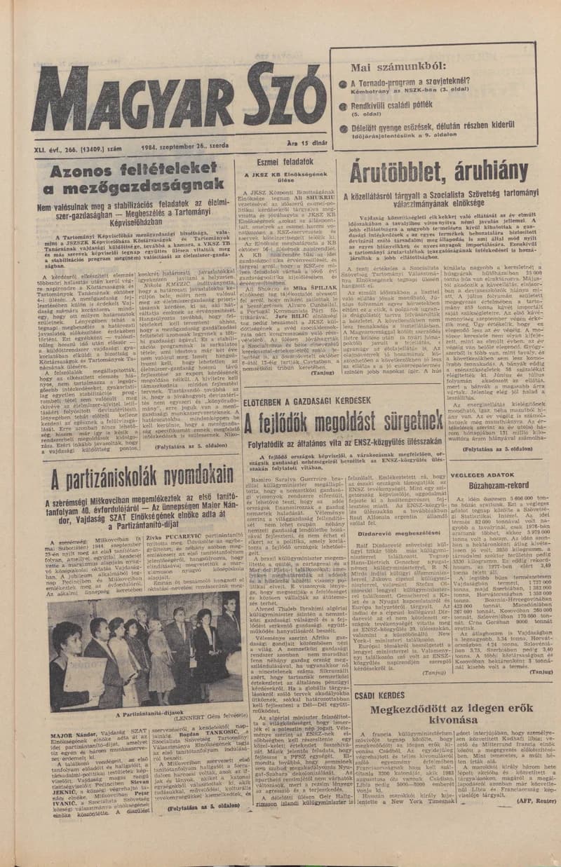 Magyar Szó, 41. évf. 1984. szeptember 26. 266. sz. 1–16. oldal