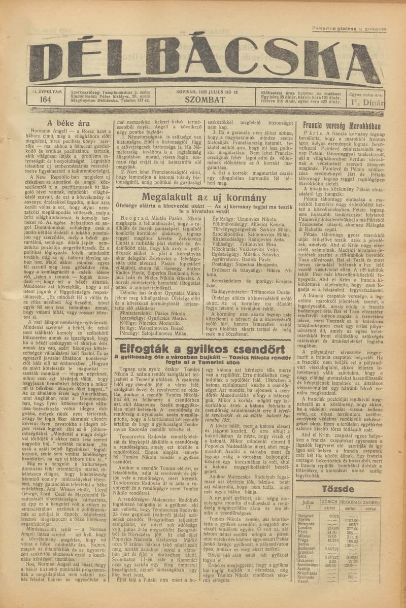 Délbácska, 6. évf. 1925. július 18. 164. sz.