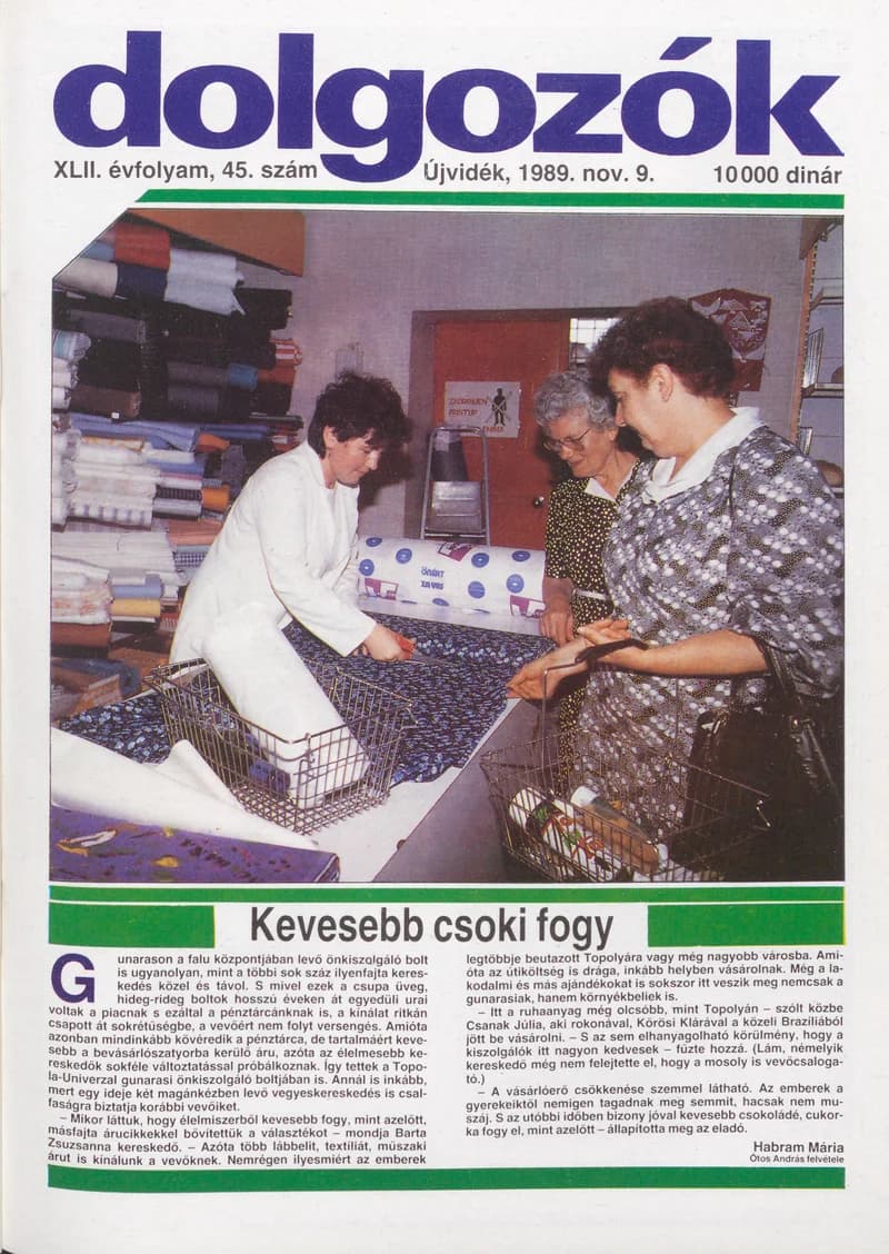 Dolgozók, 43. évf. 1989. november 9. 45. sz.
