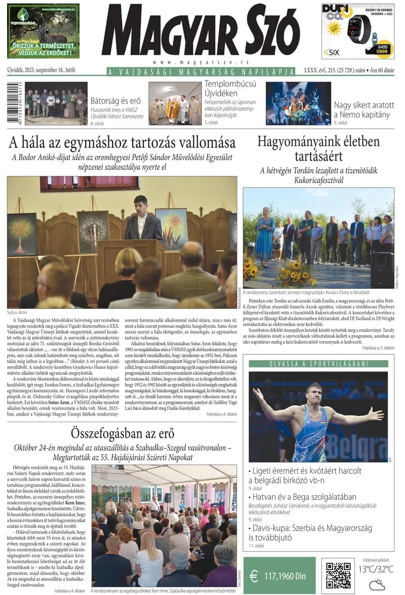 Magyar Szó, 80. évf. 2023. szeptember 18. 215. sz. 1–16. oldal