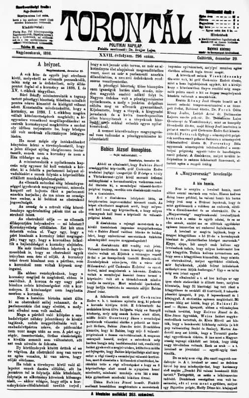 Torontál, 27. évf. 1898. december 29. 296. sz.
