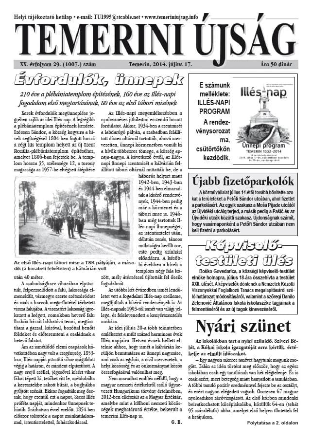 Temerini Újság, 20. évf. 2014. július 17. 29. sz.