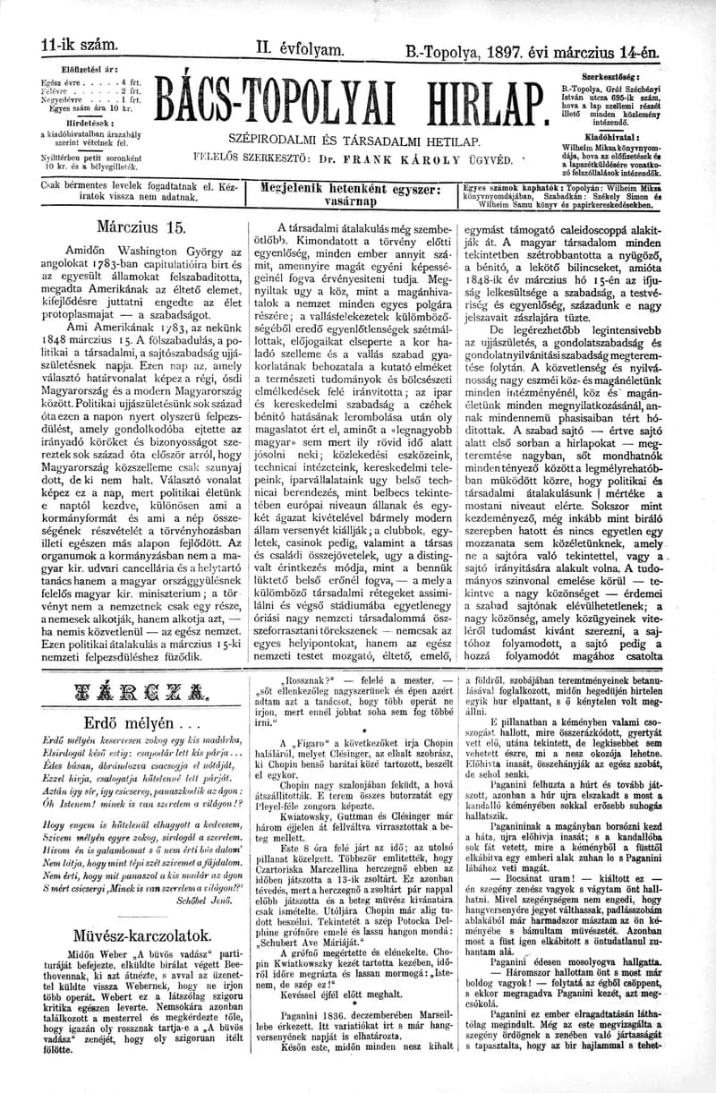 Bács-Topolyai Hirlap, 2. évf. 1897. március 14. 11. sz.