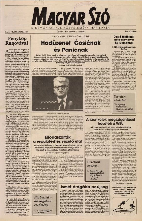 Magyar Szó, 49. évf. 1992. október 17. 286. sz. 1–20. oldal