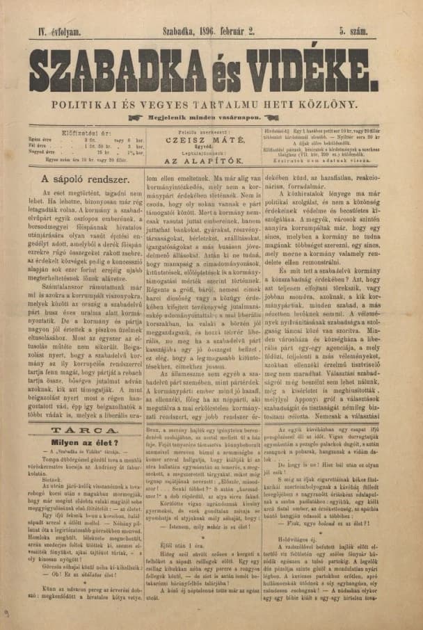 Szabadka és vidéke II, 4. évf. 1896. február 2. 5. sz.