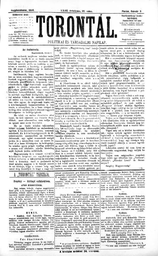 Torontál, 23. évf. 1894. február 9. 32. sz.