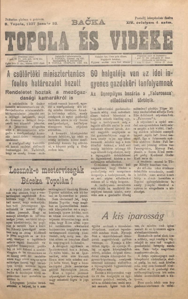 Bačka Topola és Vidéke, 14. évf. 1937. január 23. 4. sz.