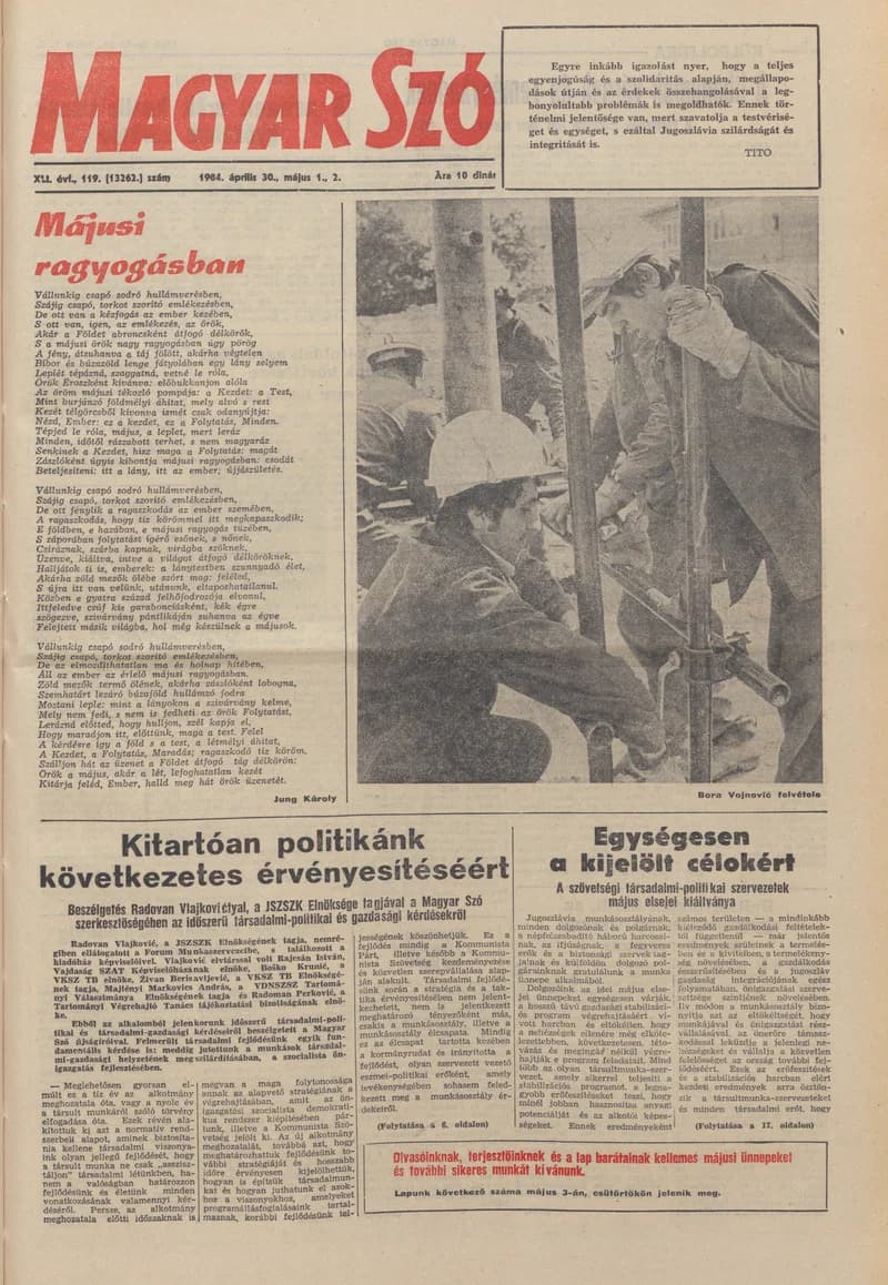 Magyar Szó, 41. évf. 1984. április 30. – május 2. 119. sz. 1–36. oldal