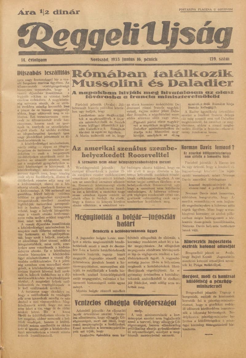 Reggeli Újság, 14. évf. 1933. június 16. 139. sz.