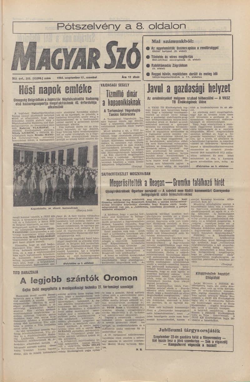 Magyar Szó, 41. évf. 1984. szeptember 15. 255. sz. 1–24. oldal