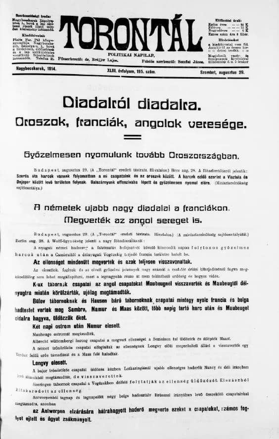 Torontál, 43. évf. 1914. augusztus 29. 195. sz.