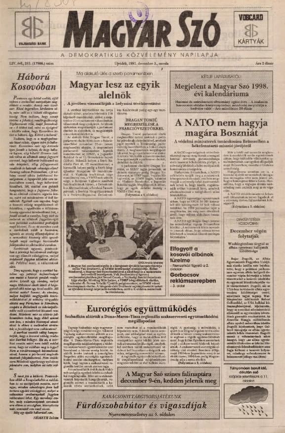 Magyar Szó, 54. évf. 1997. december 3. 283. sz. 1–16. oldal