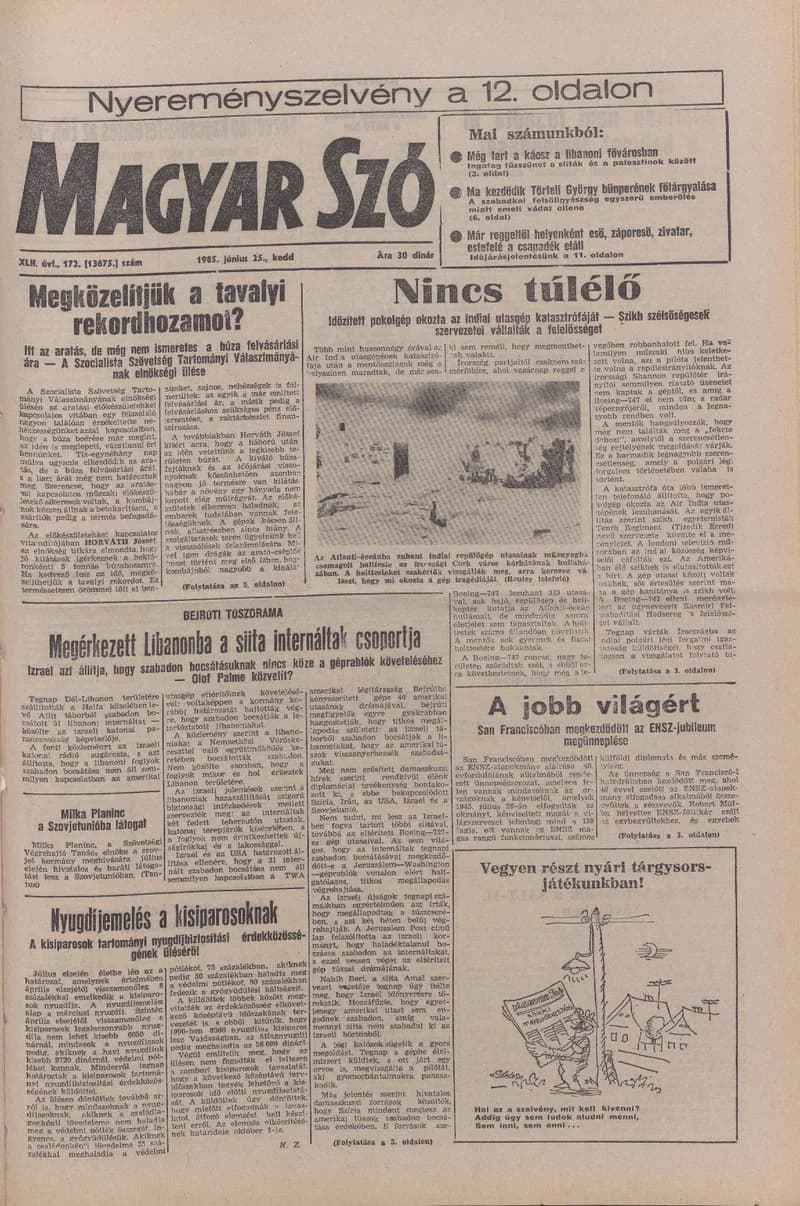 Magyar Szó, 42. évf. 1985. június 25. 172. sz. 1–20. oldal