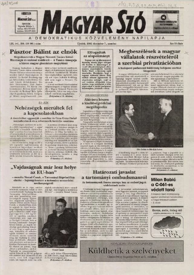 Magyar Szó, 59. évf. 2002. december 7. 290. sz. 1–16. oldal