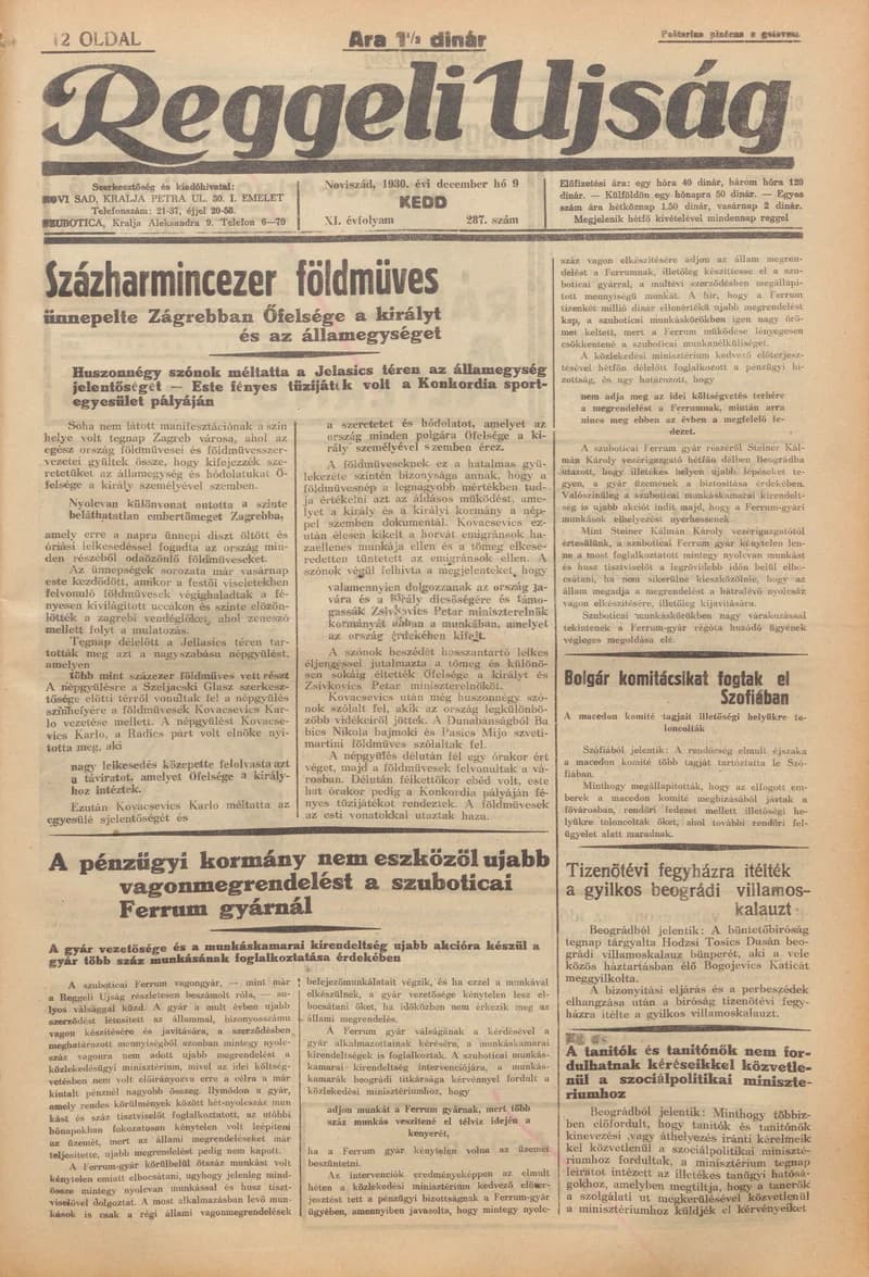 Reggeli Újság, 11. évf. 1930. december 9. 287. sz.