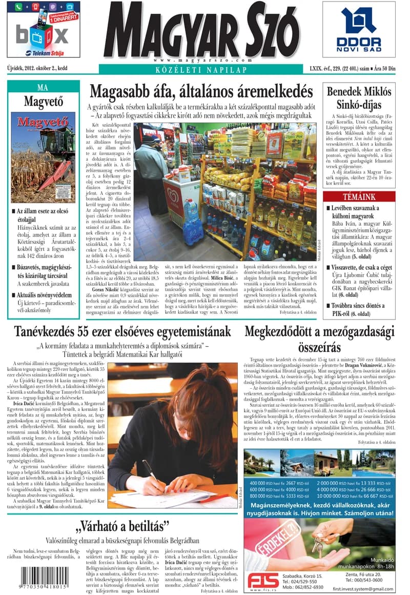 Magyar Szó, 69. évf. 2012. október 2. 229. sz. 1–20. oldal