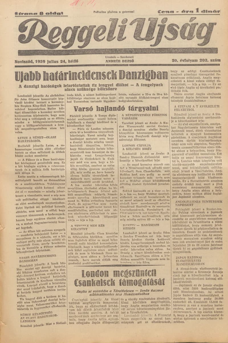 Reggeli Újság, 20. évf. 1939. július 24. 202. sz.