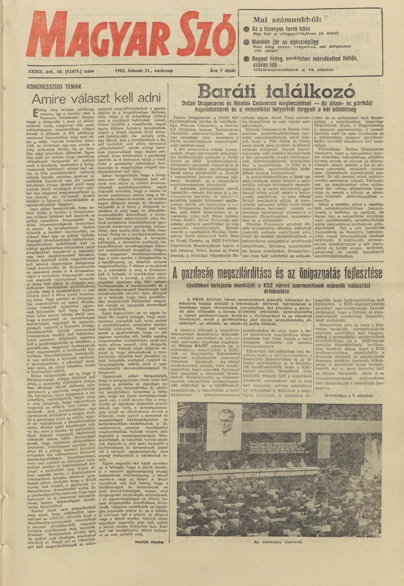 Magyar Szó, 39. évf. 1982. február 21. 50. sz. 1–28. oldal