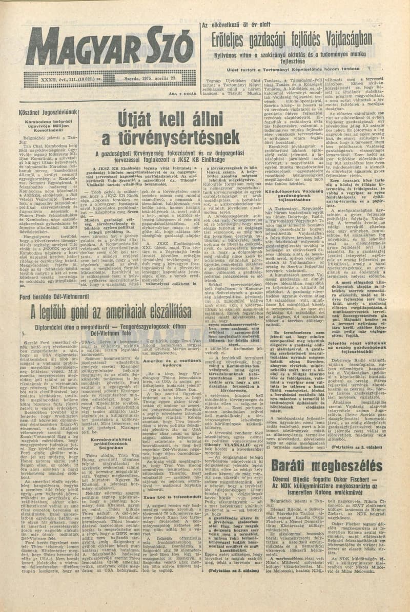 Magyar Szó, 32. évf. 1975. április 23. 111. sz.