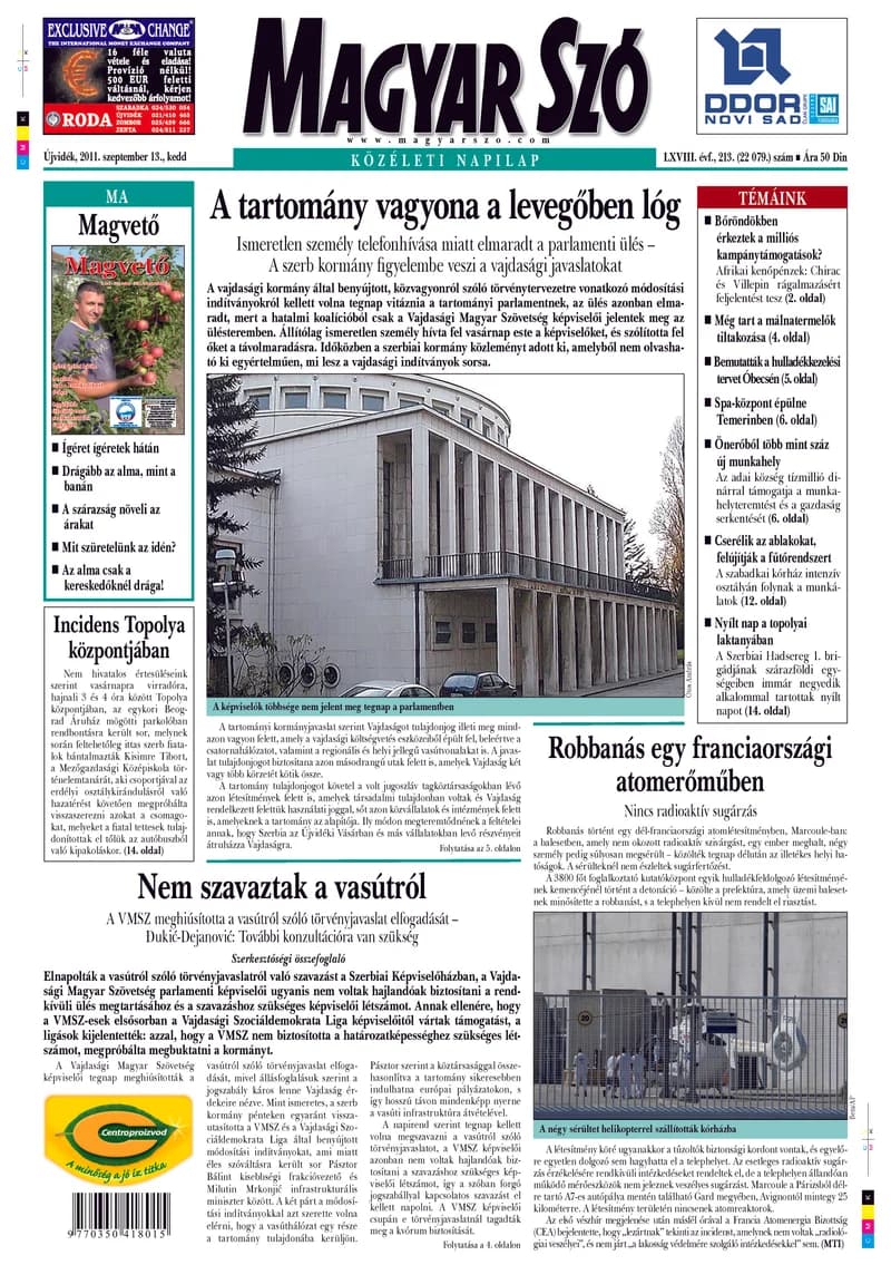 Magyar Szó, 68. évf. 2011. szeptember 13. 213. sz. 1–20. oldal