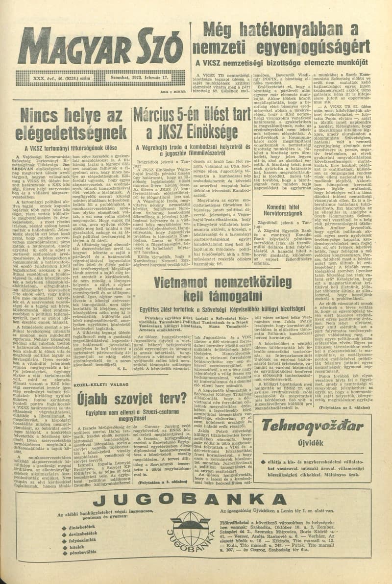 Magyar Szó, 30. évf. 1973. február 17. 46. sz. 1–20. oldal